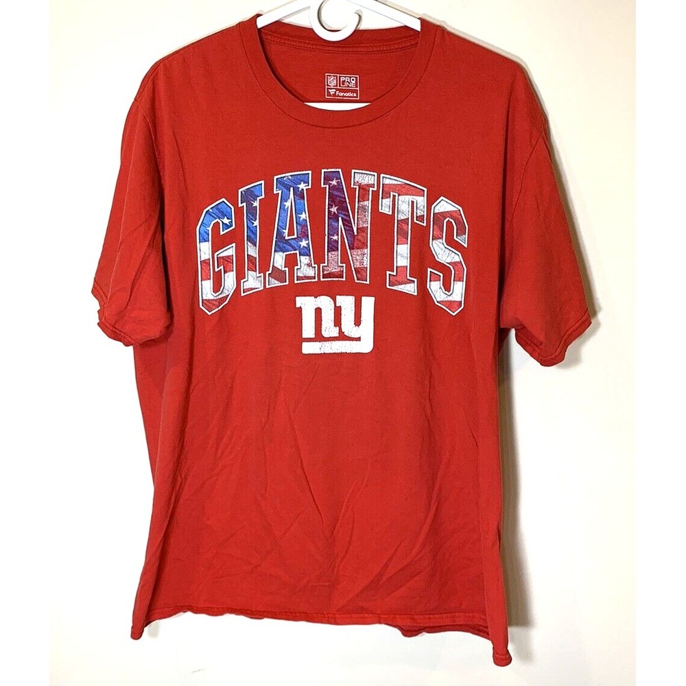 New York Giants T-Shirt Mens XL Red NFL Pro Line Fanatics Cotton Stars Stripes‎